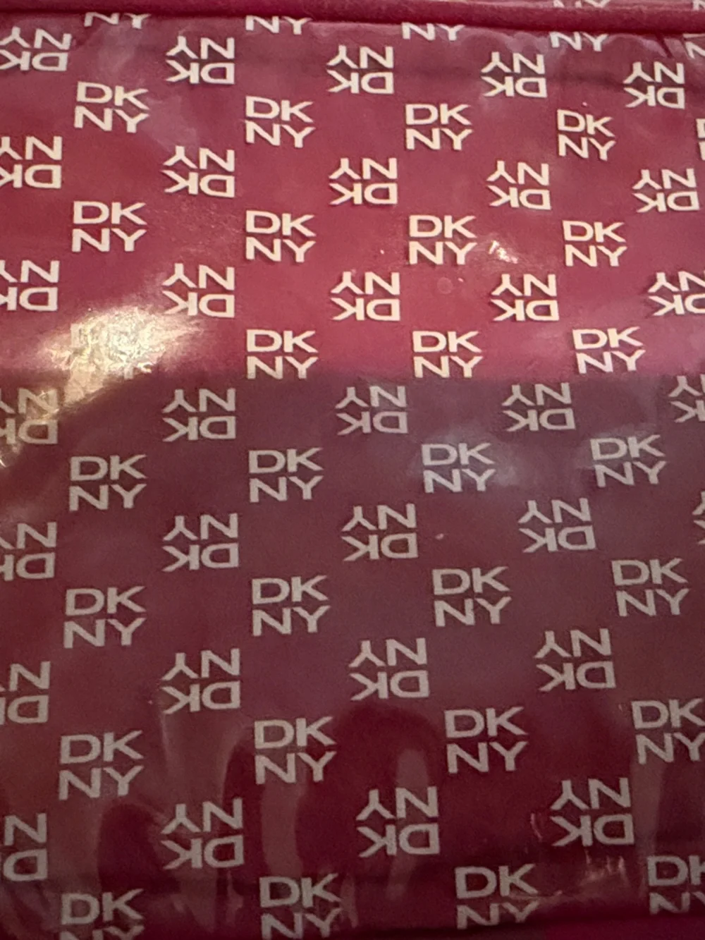 DKNY Burgundy Logo Vinyl Cosmetic Carry Case with Handle